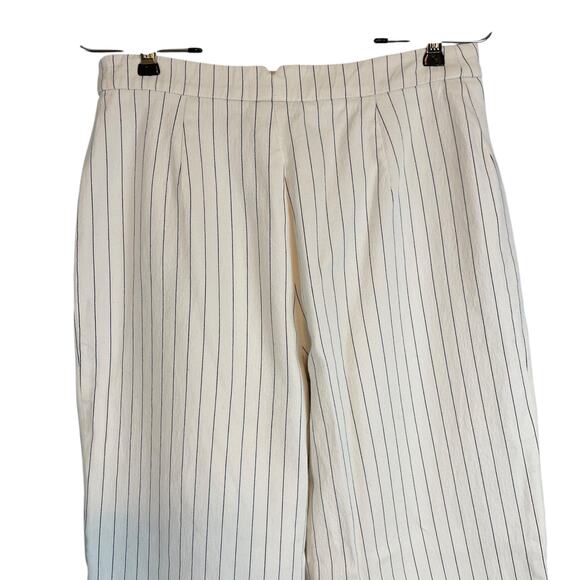 Burberry Navy White Pinstripe High Rise Pants Trousers Women's Size 12 - Picture 3 of 5